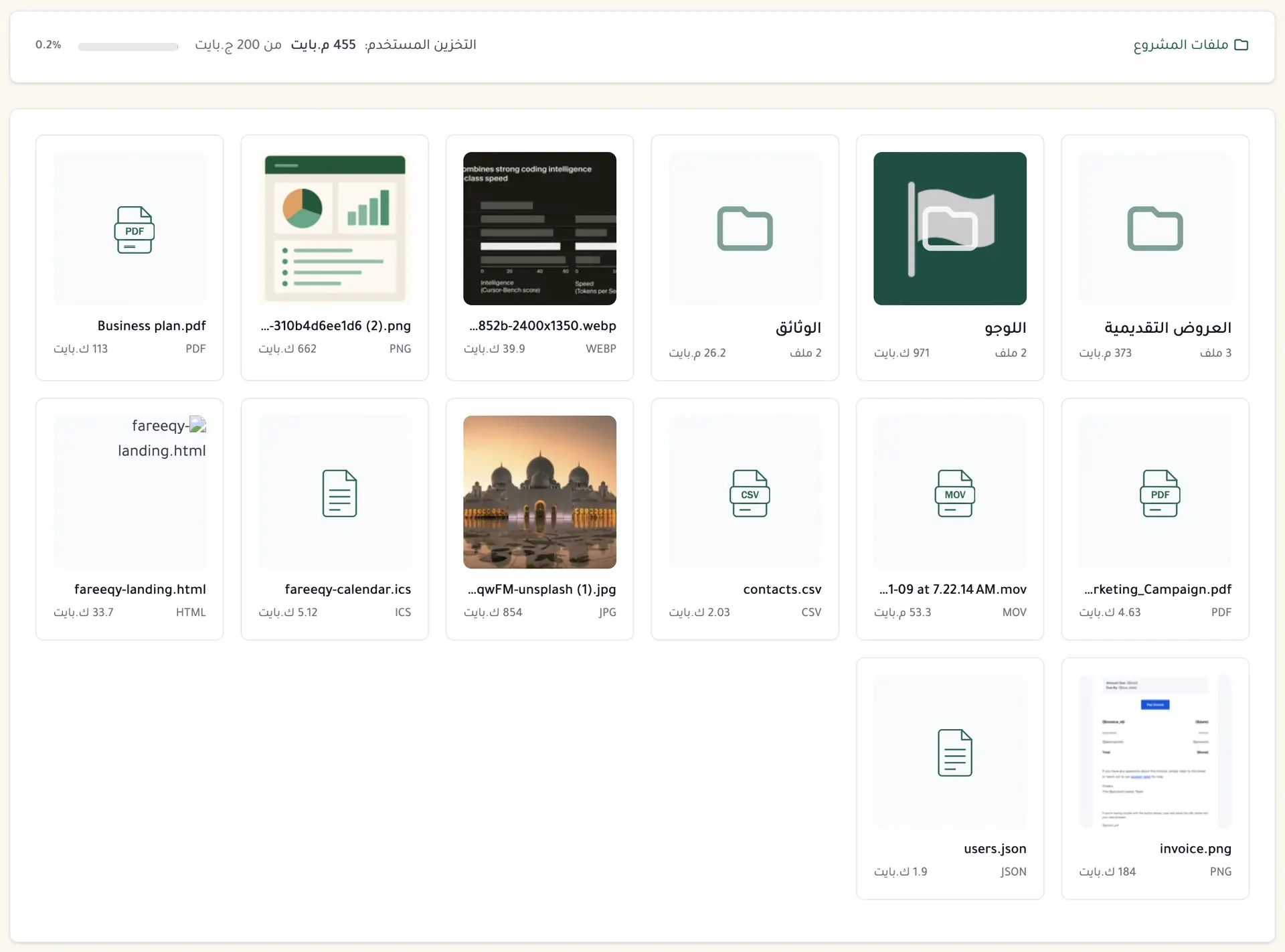 مشاركة الملفات في برنامج إدارة مشاريع عربي فريقي